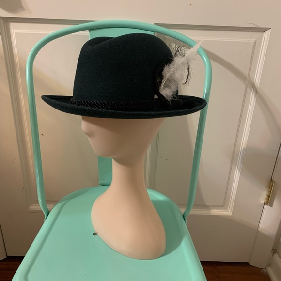 Vintage Hunter Green Felt Fedora with Feathers M - Picture 2 of 7